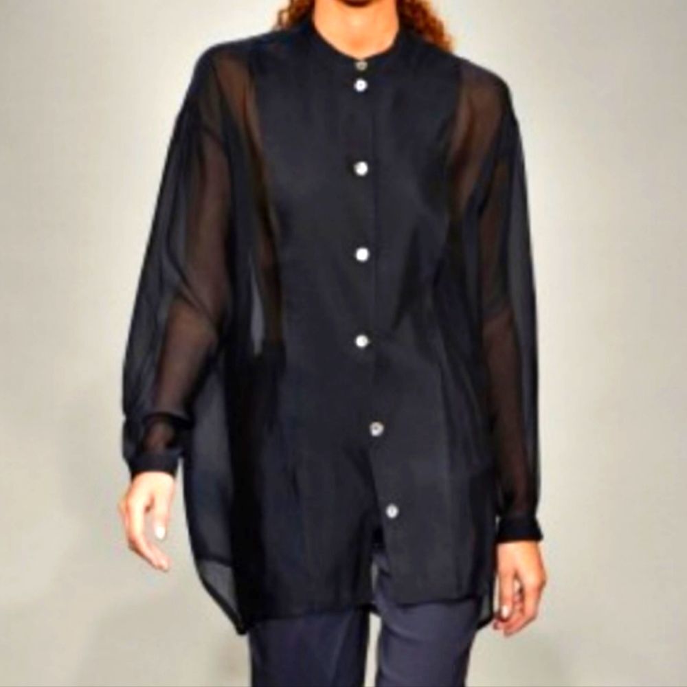 NWT BITTE KAI RAND Navy Blue Silk Tunic Blouse S